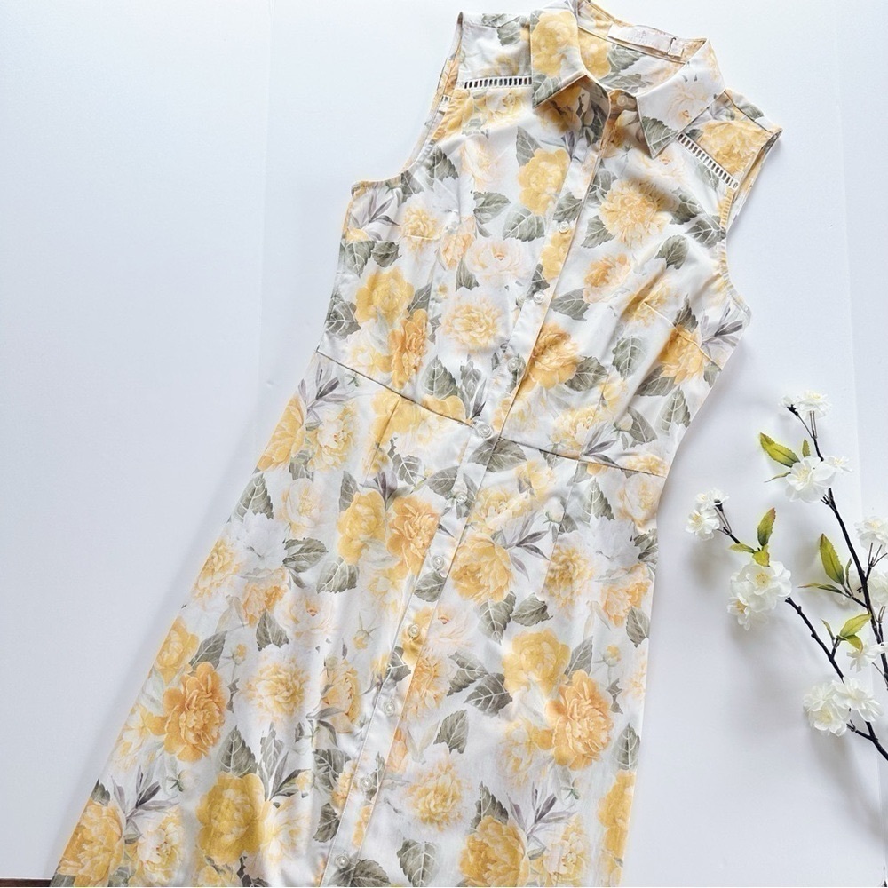 NEW Rachel Parcell Sleeveless Floral Midi Shirt Dress Ivory Yellow 10 - Picture 11 of 16